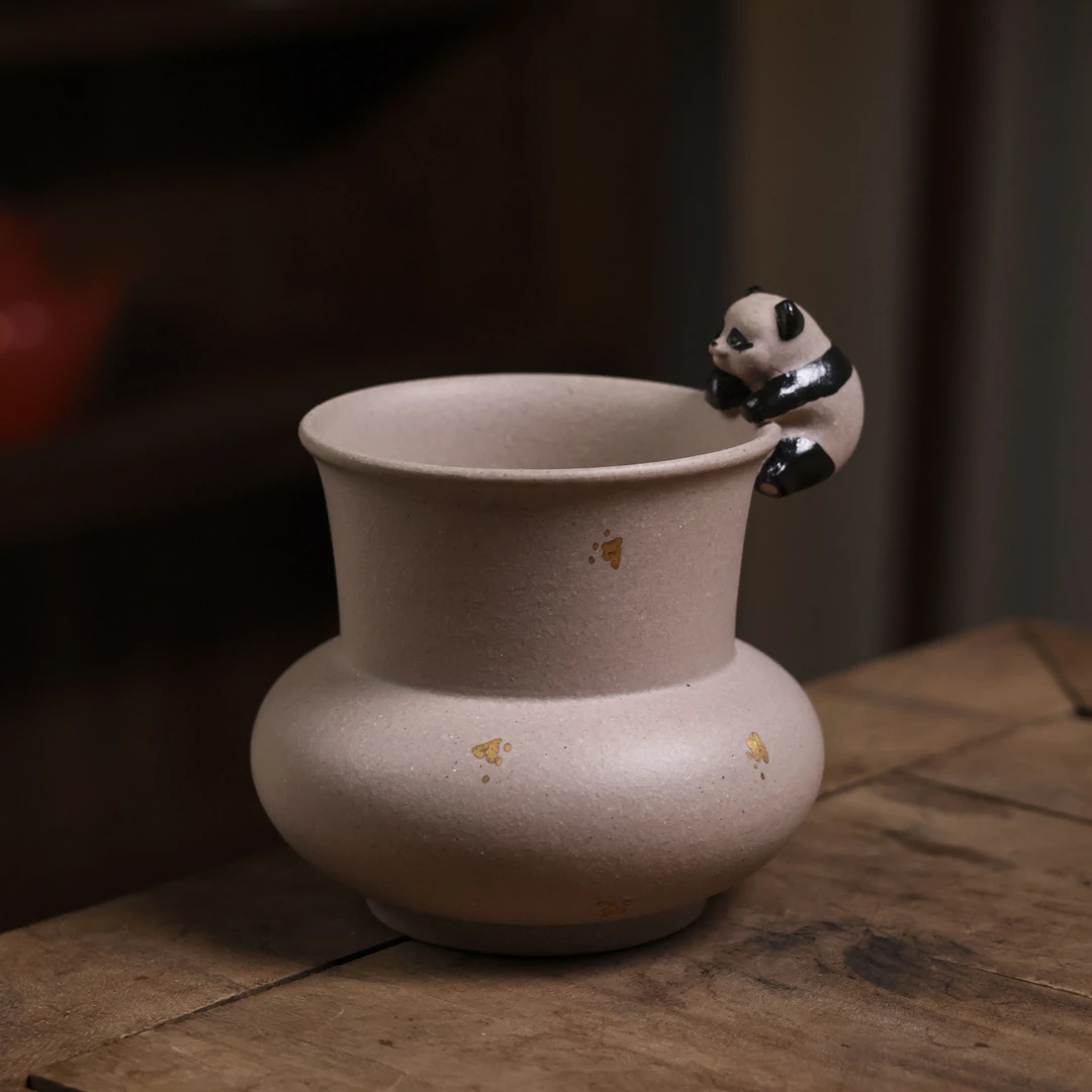 【陶珊居】桃花泥-亦缶-熊猫建水-300cc（窑云S0219）