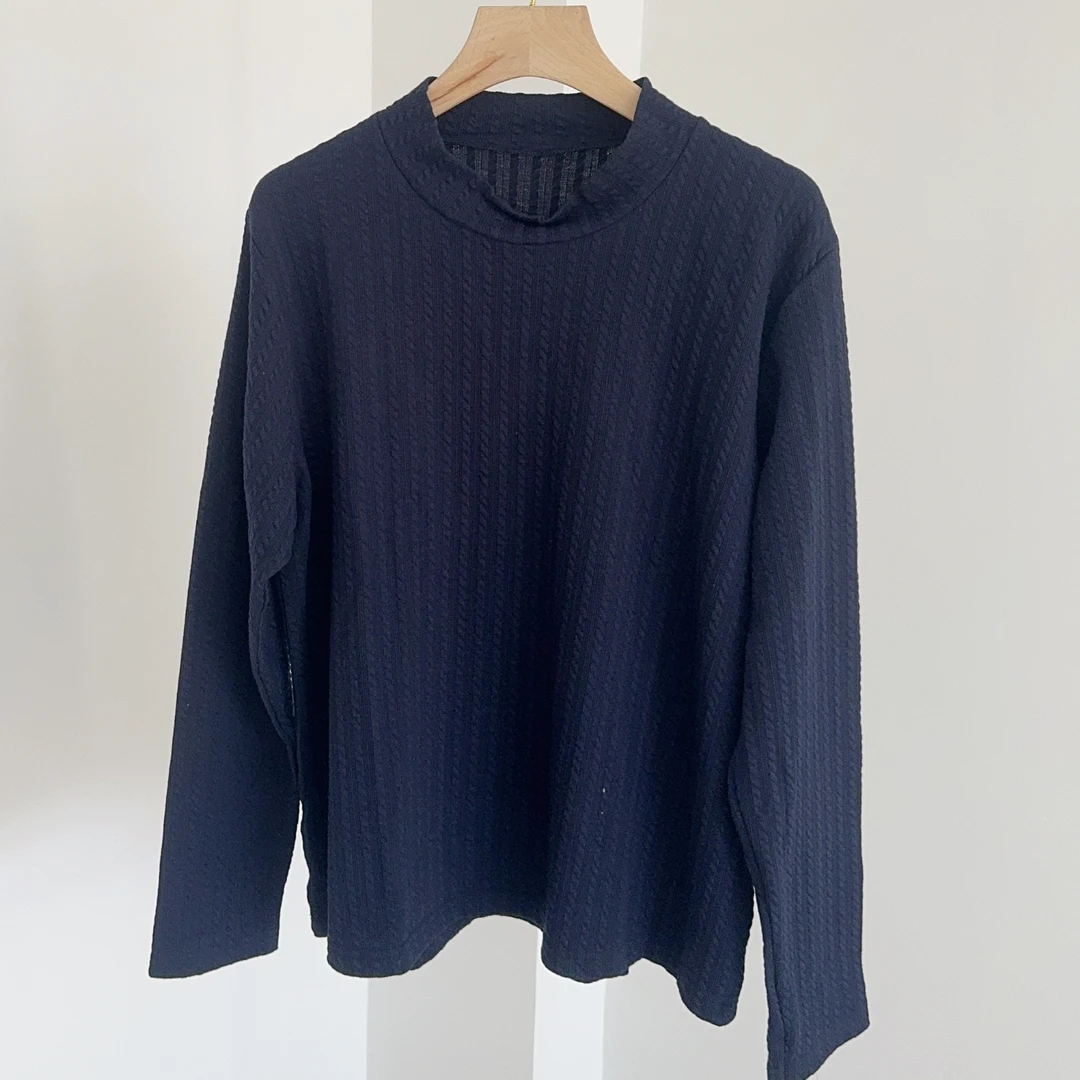 J132 藏蓝色竖条纹休闲打底衫