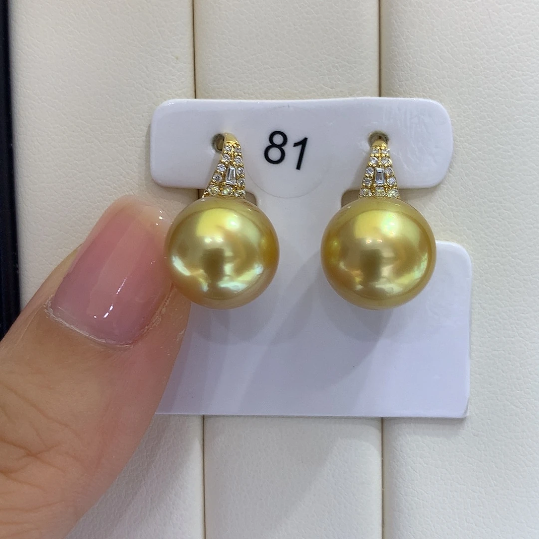 海水珍珠耳饰18K金镶嵌12/13mm