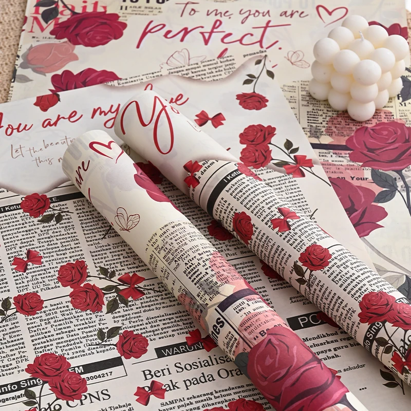 【流星雨】玫瑰誓言鲜花包装纸花束包花牛皮纸花卉英文报花束资材