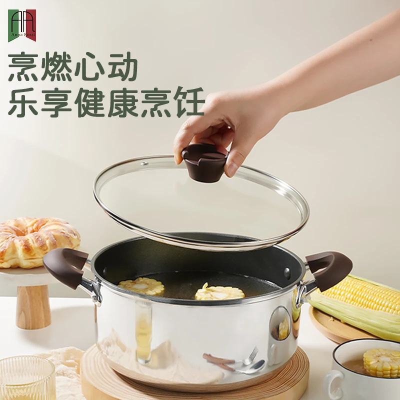 AnnaRossi 20cm 3.2升大金双耳汤锅不粘锅炖锅家用蒸煮锅