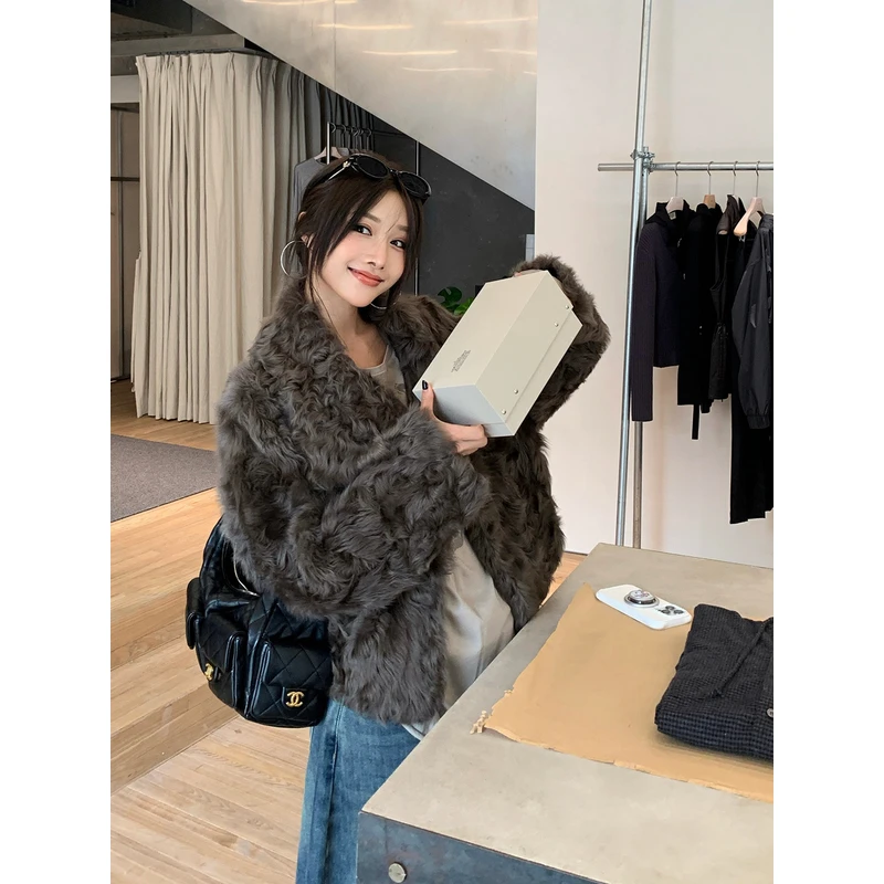 ILEFT左边【小湖羊皮毛一体】休闲时尚款皮草2025秋冬新款翻领外套