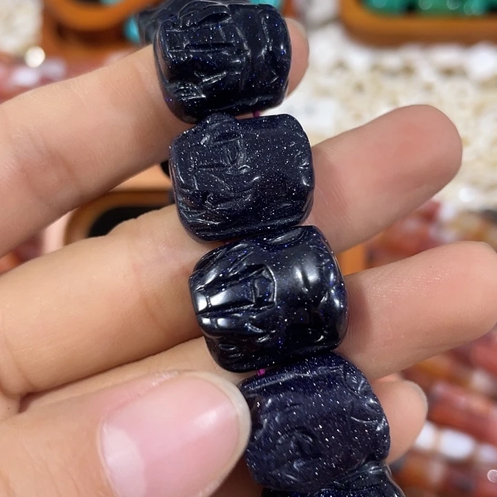 合金玛瑙/玉髓珠宝半成品4颗蓝纱貔貅双孔