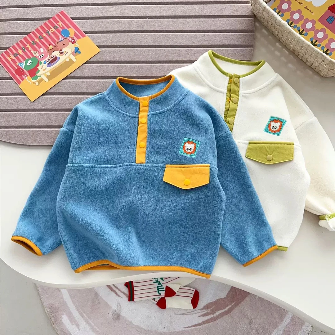 【25秋冬新品】日系男女童半拉链立领摇粒绒卫衣 宝宝精工刺绣外套