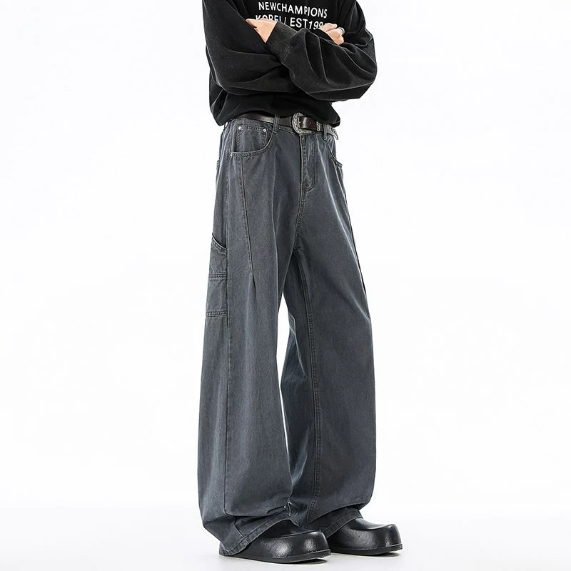 2025新款美式高街纯棉百搭松紧腰休闲裤男生秋季简约宽松直筒长裤