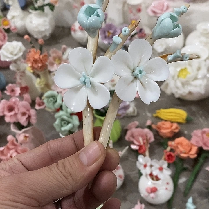 瓷片纯手工陶瓷花摆件瑕