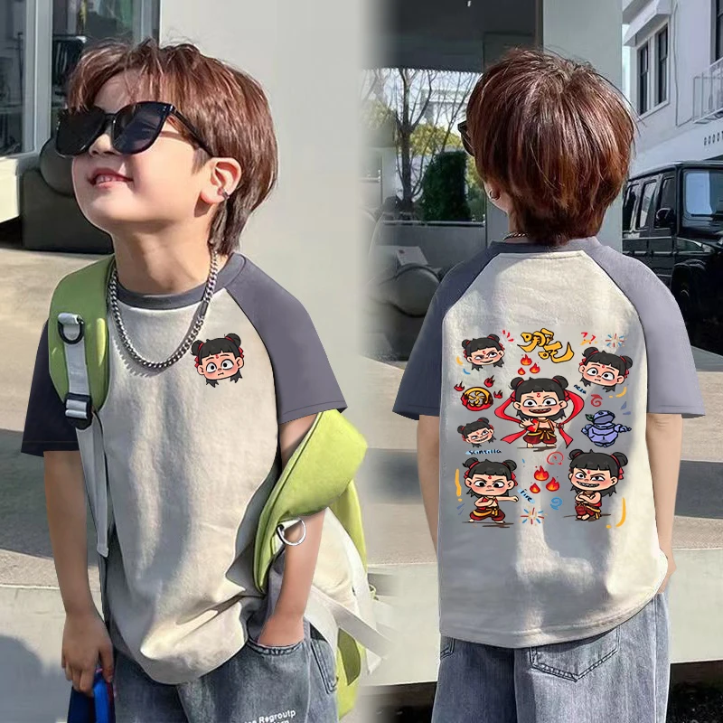 纯棉儿童短袖T恤夏装2025新中大童韩版宽松短袖T恤中大童插肩韩版