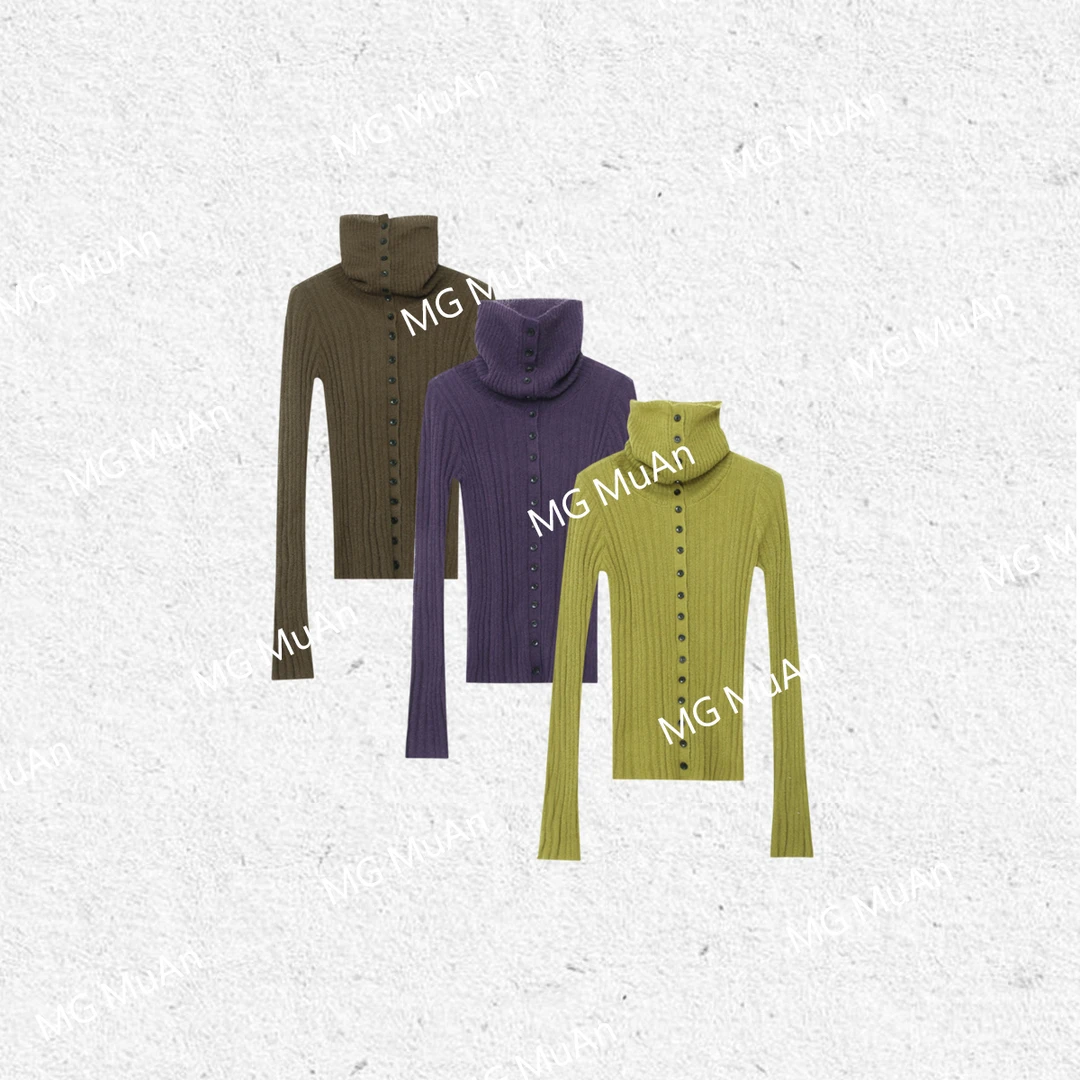 【巴黎小排扣】定制215克纽扣高领针织打底女装仙气飘飘DG3-057-1