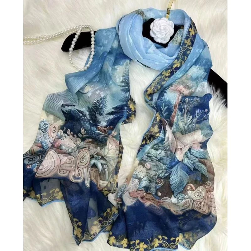 xys-250【森林秘境】新中式薯莨纱剪花轻奢高定国风丝巾70*180