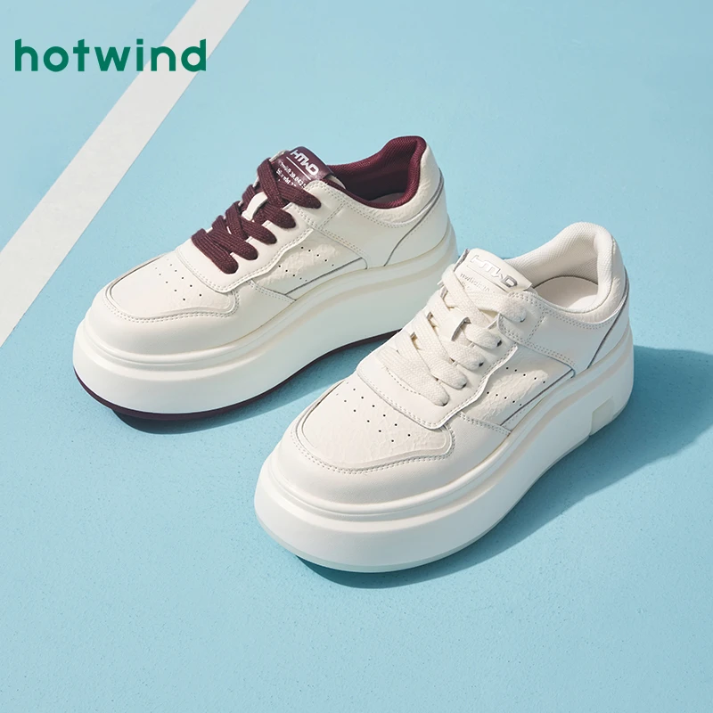 热风厚底小白鞋2025年春季新款女士增高深口时尚板鞋H14W25111