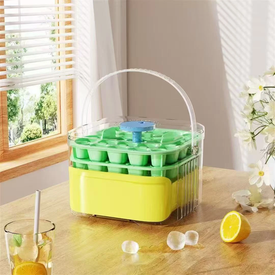 荞芬按压冰块模具冰格冻冰块家用冰块储存盒手提带盖带铲子制冰盒