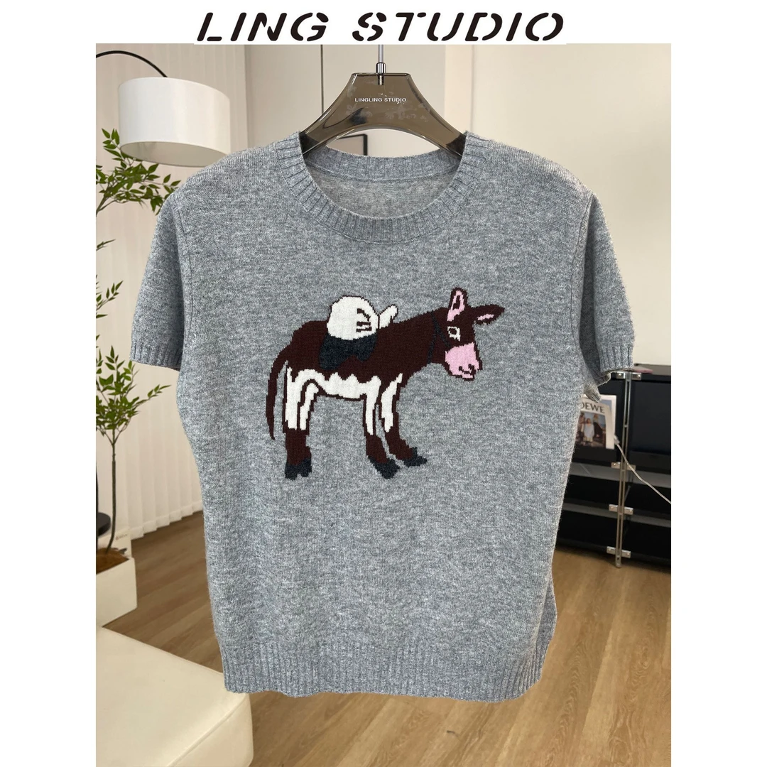 早春新品-零零『奶萌小乖』2025减龄拼色针织毛衣短袖5020901