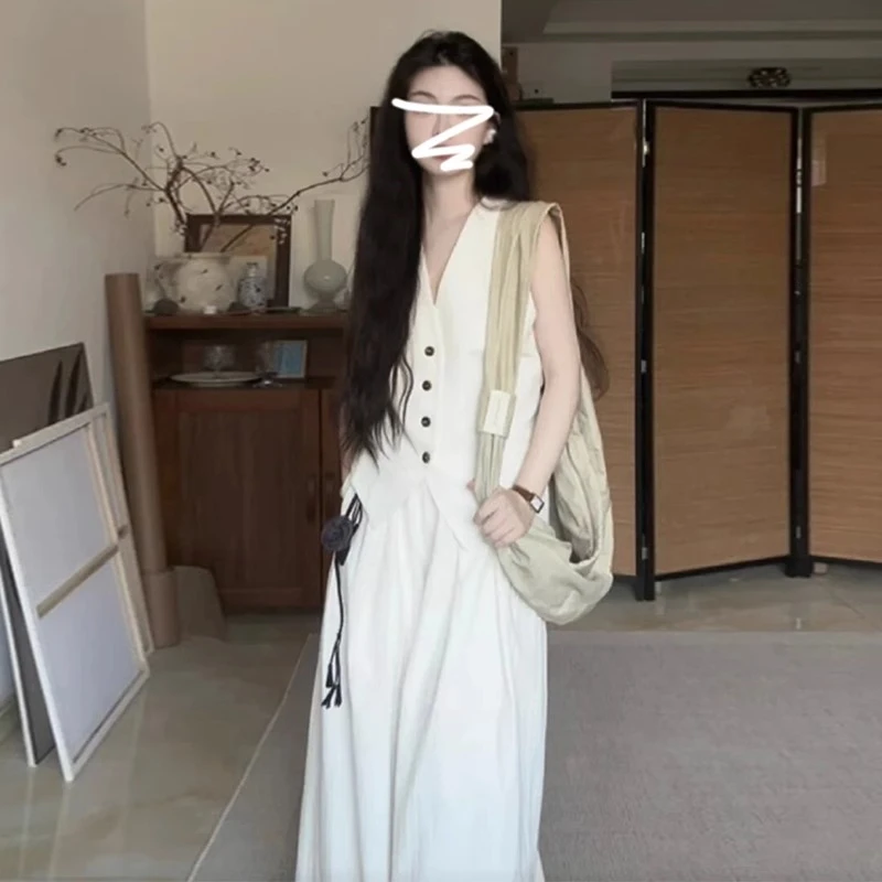 夏季搭配一整套炸街又a又飒套装遮肉显瘦无袖上衣阔腿裤两件套女