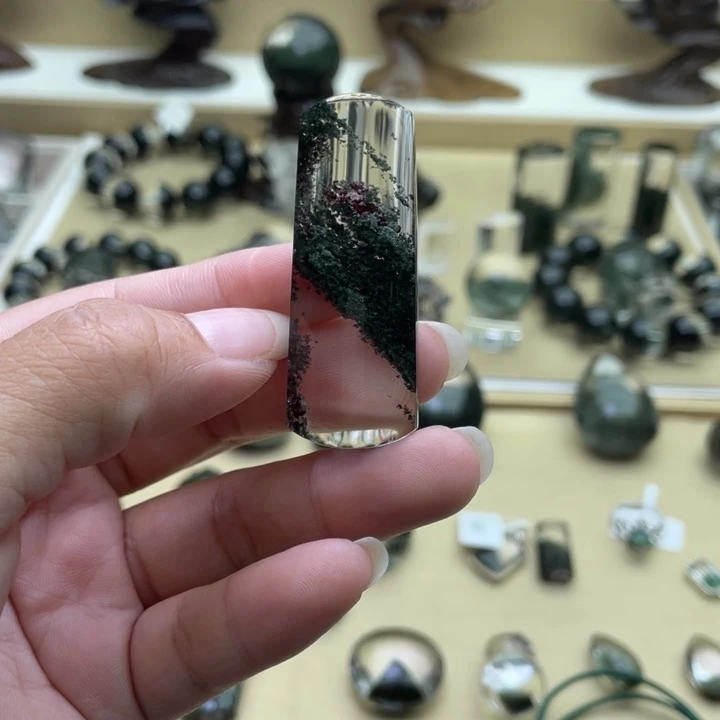 林***菌颈饰未镶嵌水晶绿幽灵吊坠打孔定制不退换