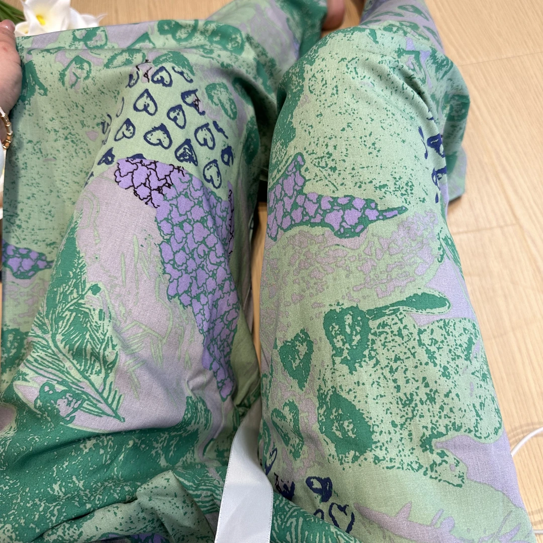 夏天绵绸阔腿裤家居裤女薄款防蚊裤可外穿凉感棉绸睡裤甜美闺蜜款