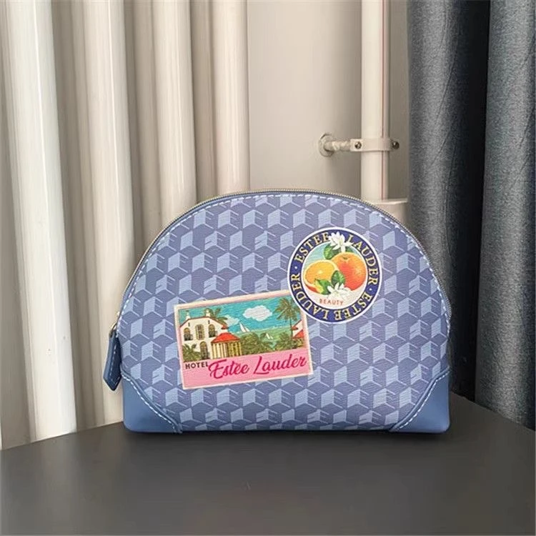 【小雅】k12新款潮蓝印花化妆包 便携简约贝壳手拿收纳零钱包