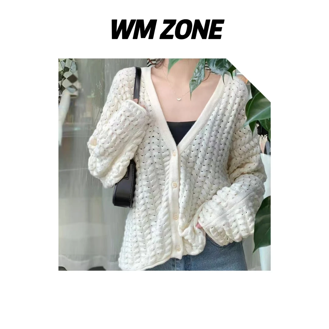 虎儿 3-2776 挑孔V领溜肩针织开衫