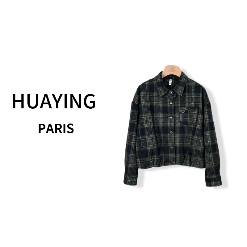 花楹669时尚格子衬衣外套休闲短款女士春季外套