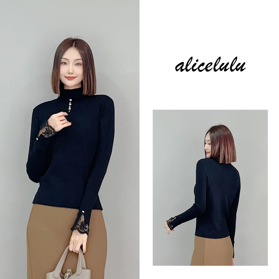 4ALICE袖口花开毛衣蕾丝拼接别致设计S1034872U