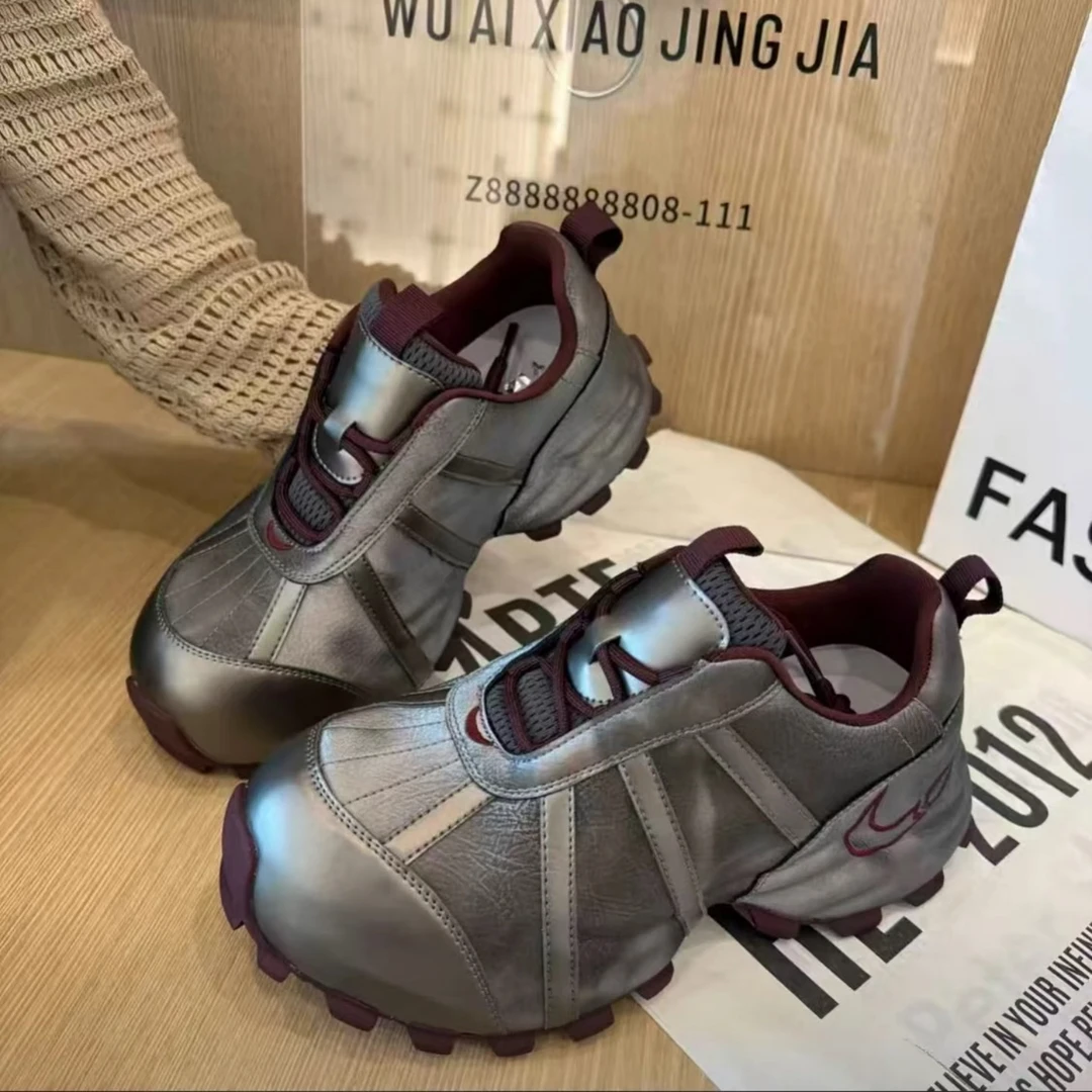 巴家真皮透气小蛮腰厚底老爹鞋女2025秋季新款休闲百搭运动跑鞋潮