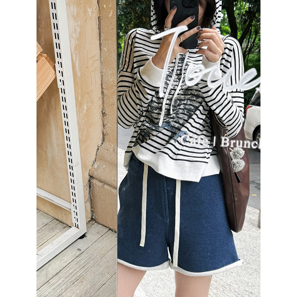 【MGDM】夏季无尘精棉卷边脚口休闲短裤女高腰通勤凉感热裤LFB25080