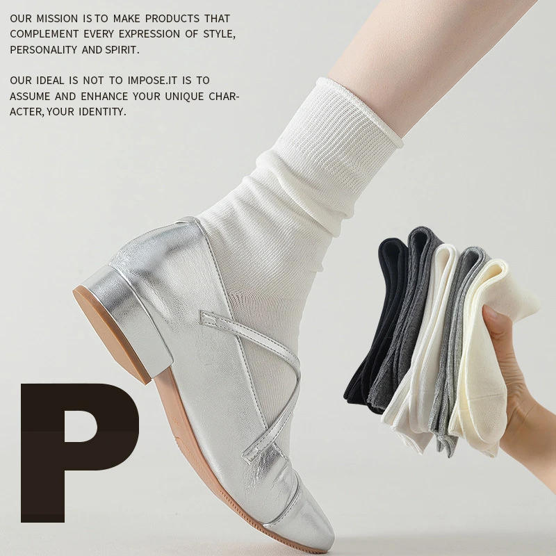 德国日系袜业女中筒袜纯色宽罗口堆堆袜中筒袜无骨月子袜纯棉长袜