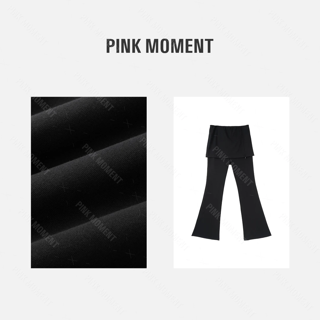 PM王囡囡 黑色微喇叭假两件设计喇叭裤 ND1C1288