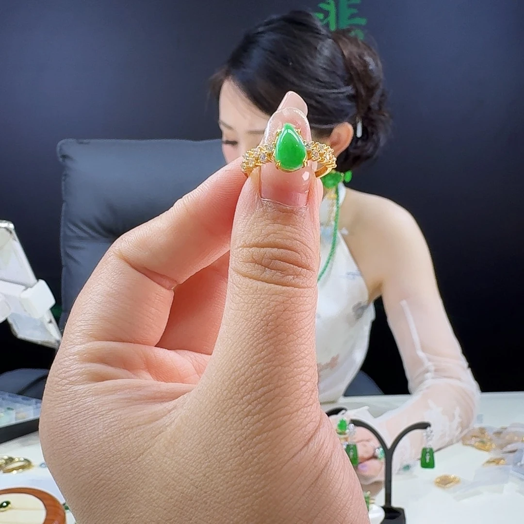 简***心银S925镶嵌戒指翡翠925镶嵌