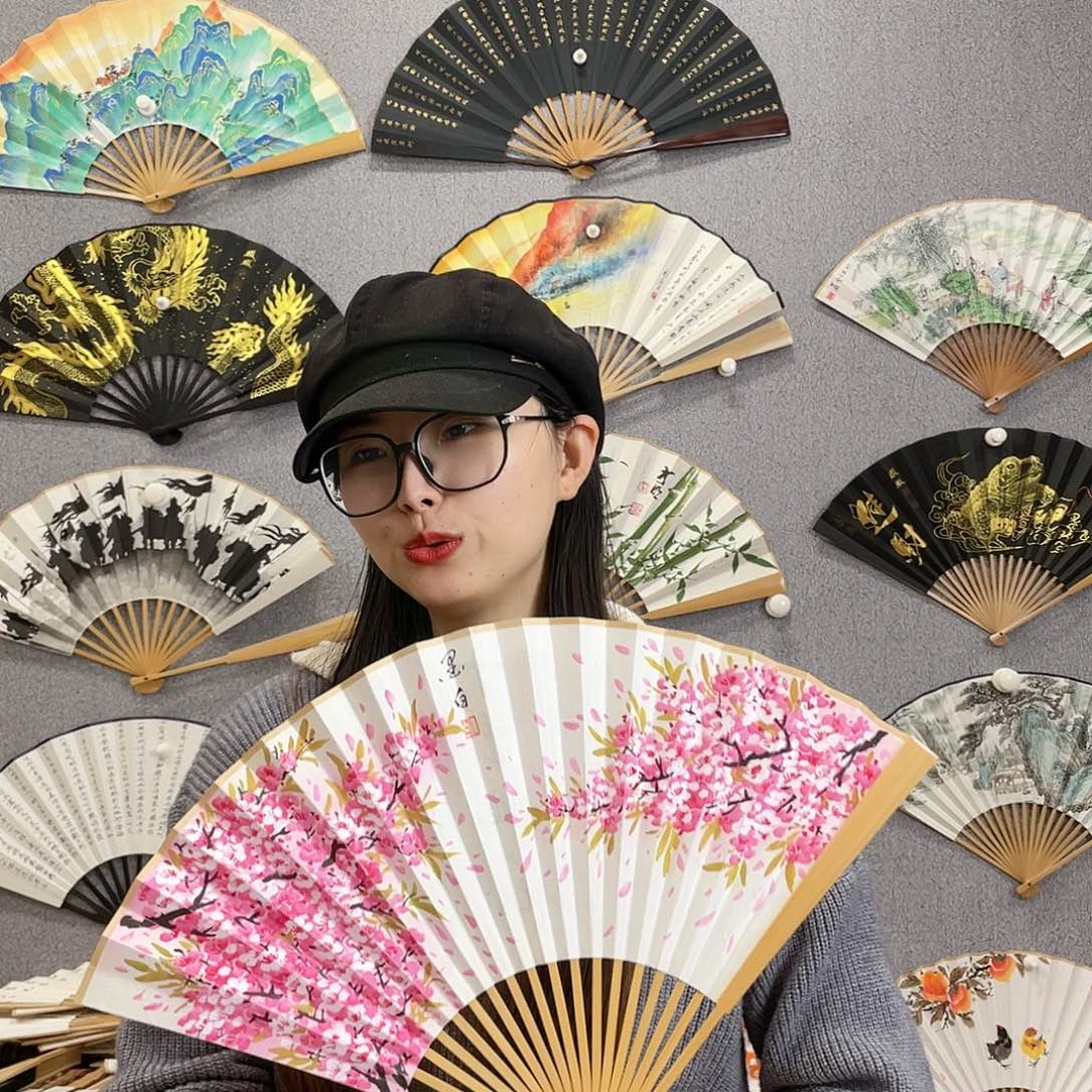 书法95寸玉竹-纯手绘-文玩扇骨（默认粘好）