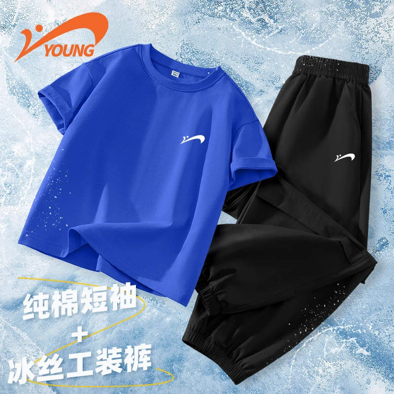 贵人鸟童装男童短袖套装儿童纯棉户外运动T恤半袖男孩夏季工装裤