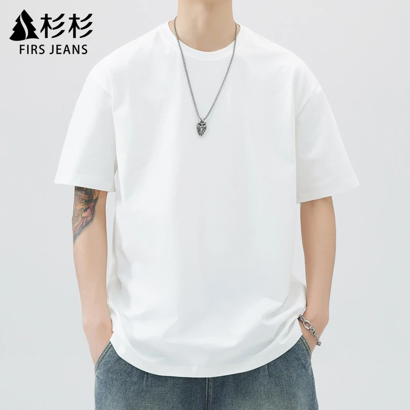 FIRS JEANS杉杉短袖男t恤夏季新款男士圆领上衣服男款高级感男装