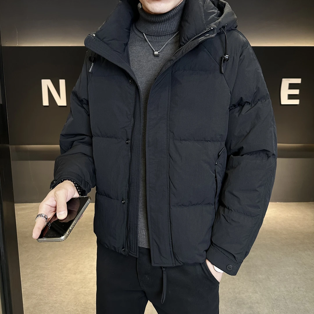 短款羽绒服男士白鸭绒冬季加厚2025新款百搭防寒保暖连帽冬装外套