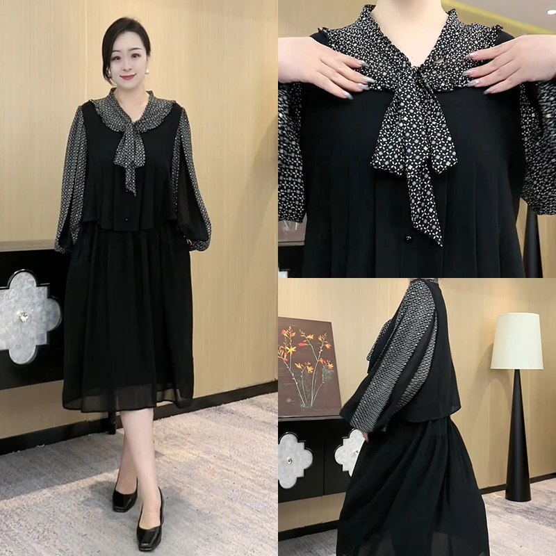 胖大盈定制大码女装假两件连衣裙时尚百搭显瘦高贵气质裙子241085