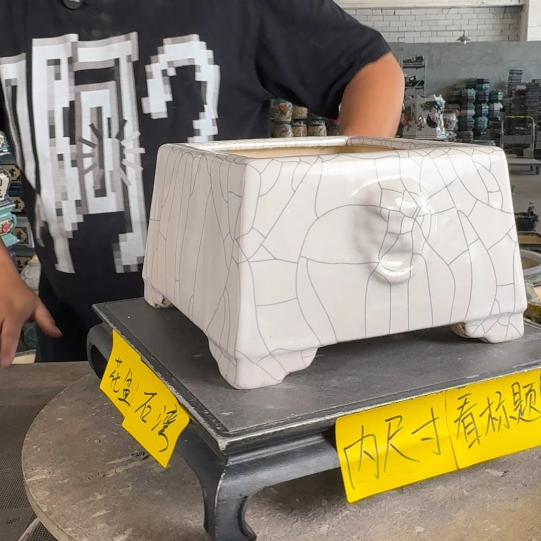 。一风堂石湾花盆 盆口小收缩 开片深 内16*11