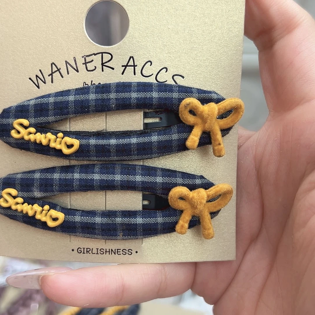 非金属仿珍珠蓝色格子黄色蝴蝶结掰掰夹