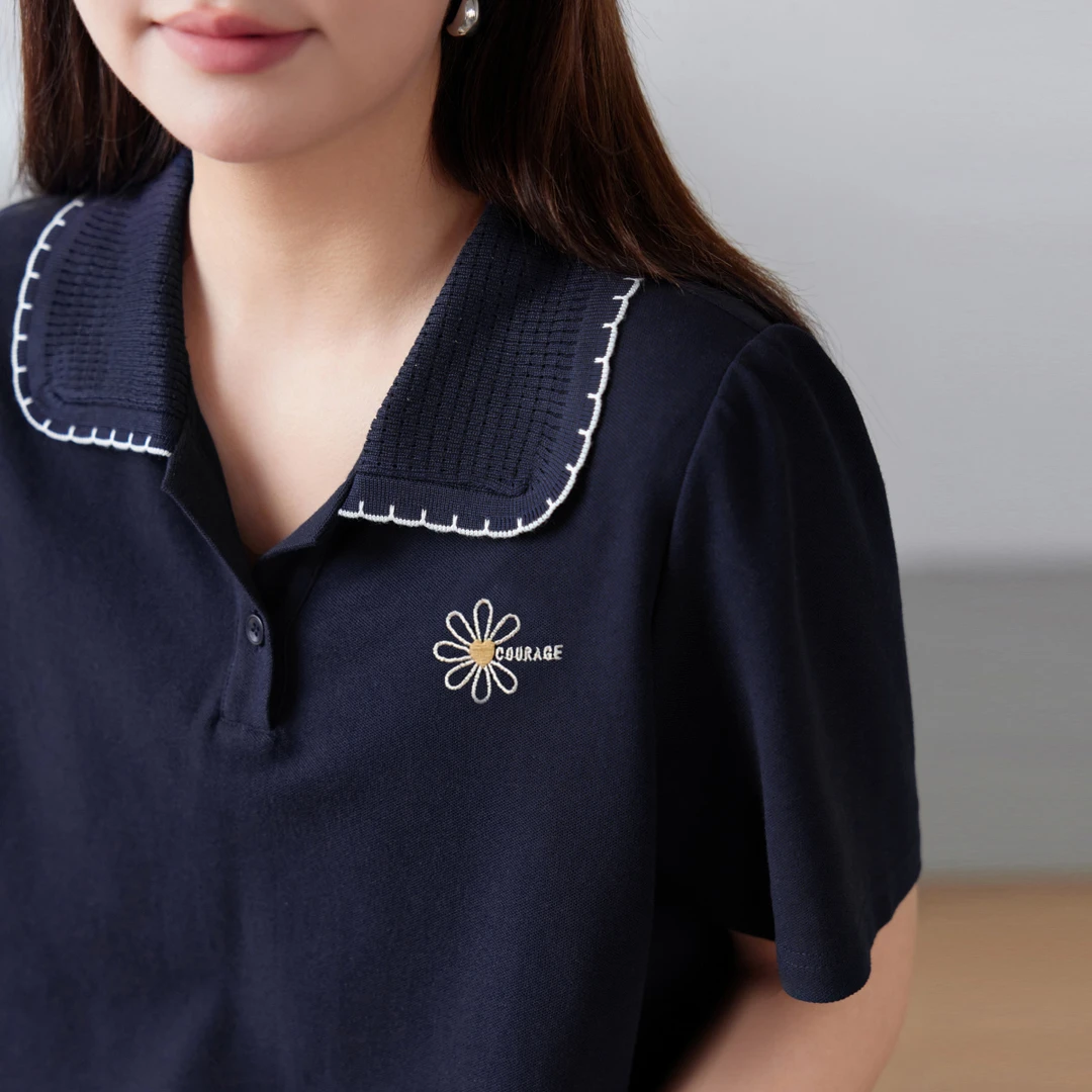 【珠地棉刺绣针织polo衫短袖T恤】MsShe大码女装上衣M2505016