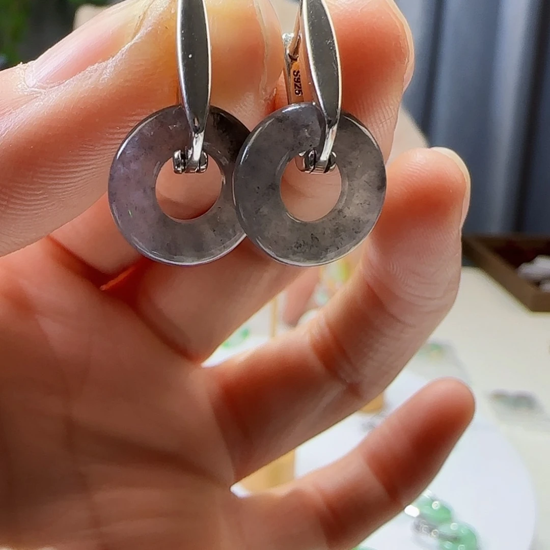 翡翠耳饰银S925镶嵌天然缅甸