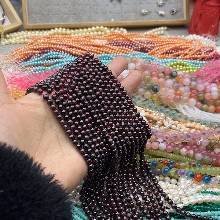 玛瑙/玉髓珠宝半成品未镶嵌一条5mm石榴石