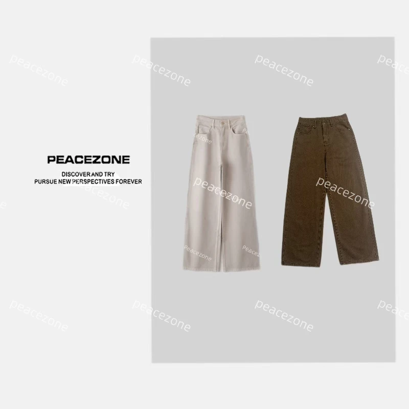 Peacezone【奶茶】100进口棉  2025秋季直筒显瘦牛仔裤 65296