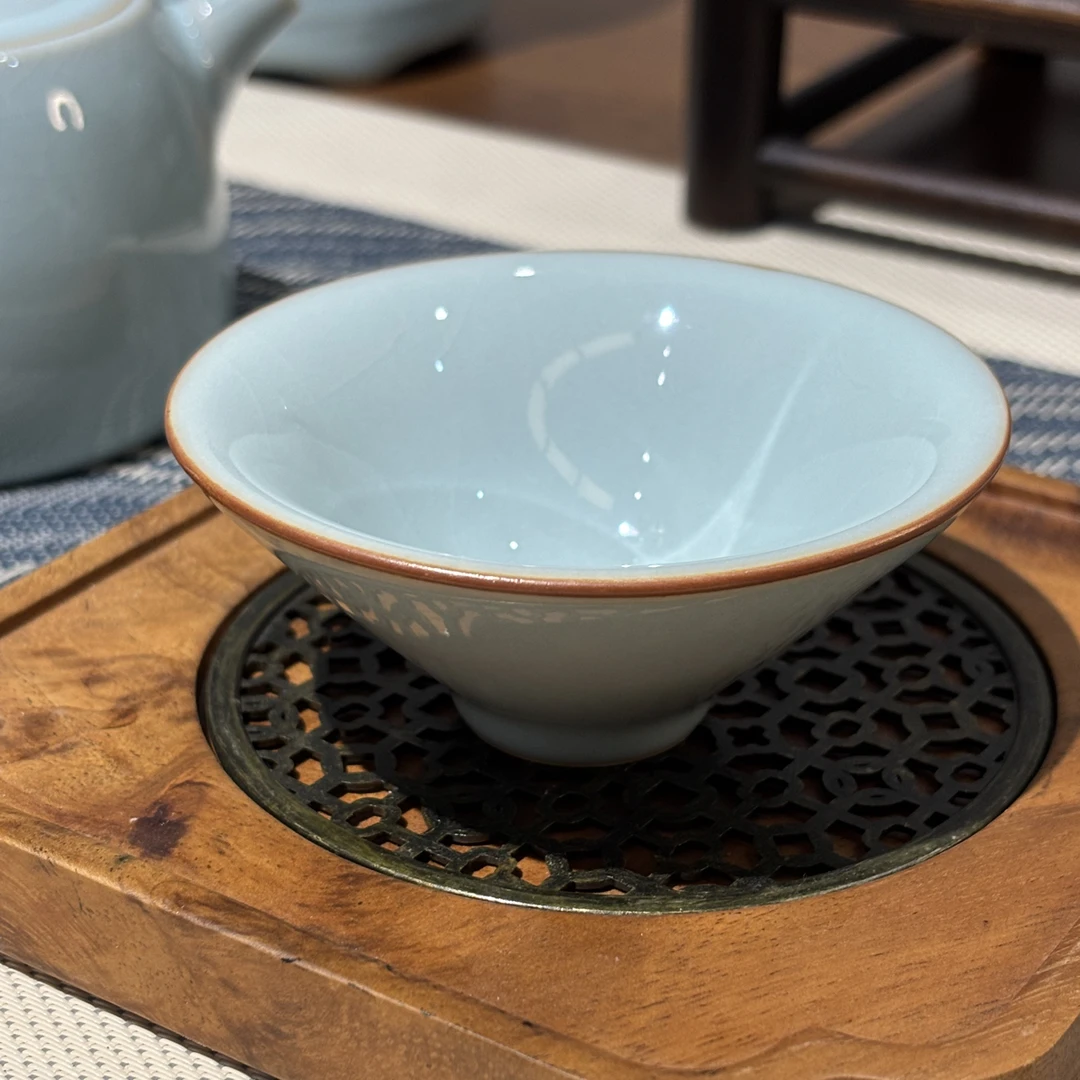 10斗笠杯 汝窑天青原矿釉主人杯