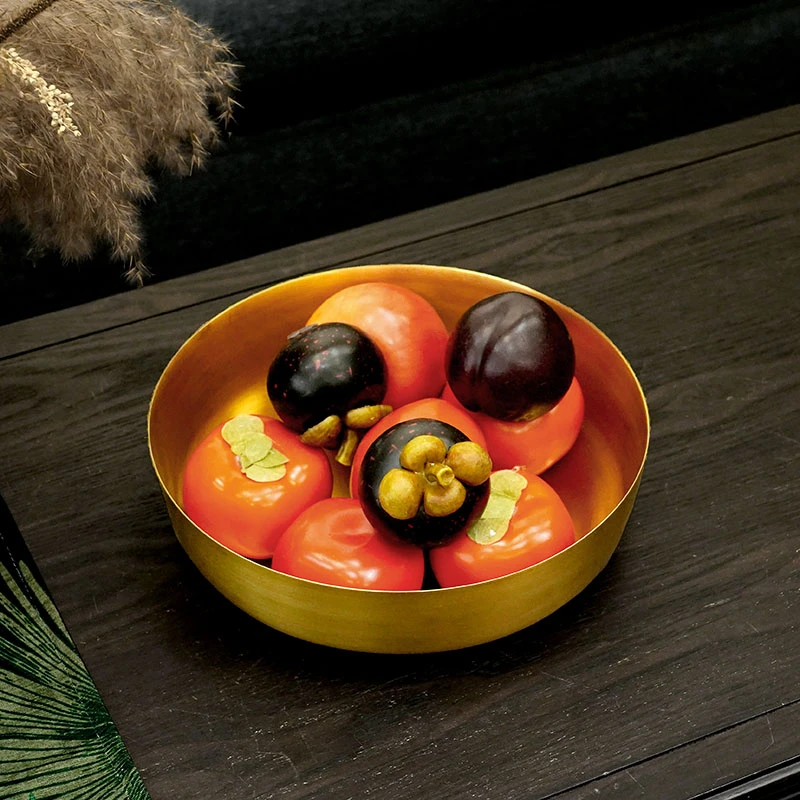 印度进口黄铜复古果盘果碗家用客厅餐桌圆形装饰收纳碗果篓