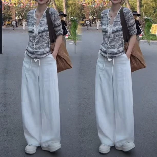 慵懒风直筒裤女春夏2025新款高腰显瘦垂感透气高腰百搭阔腿亚麻裤