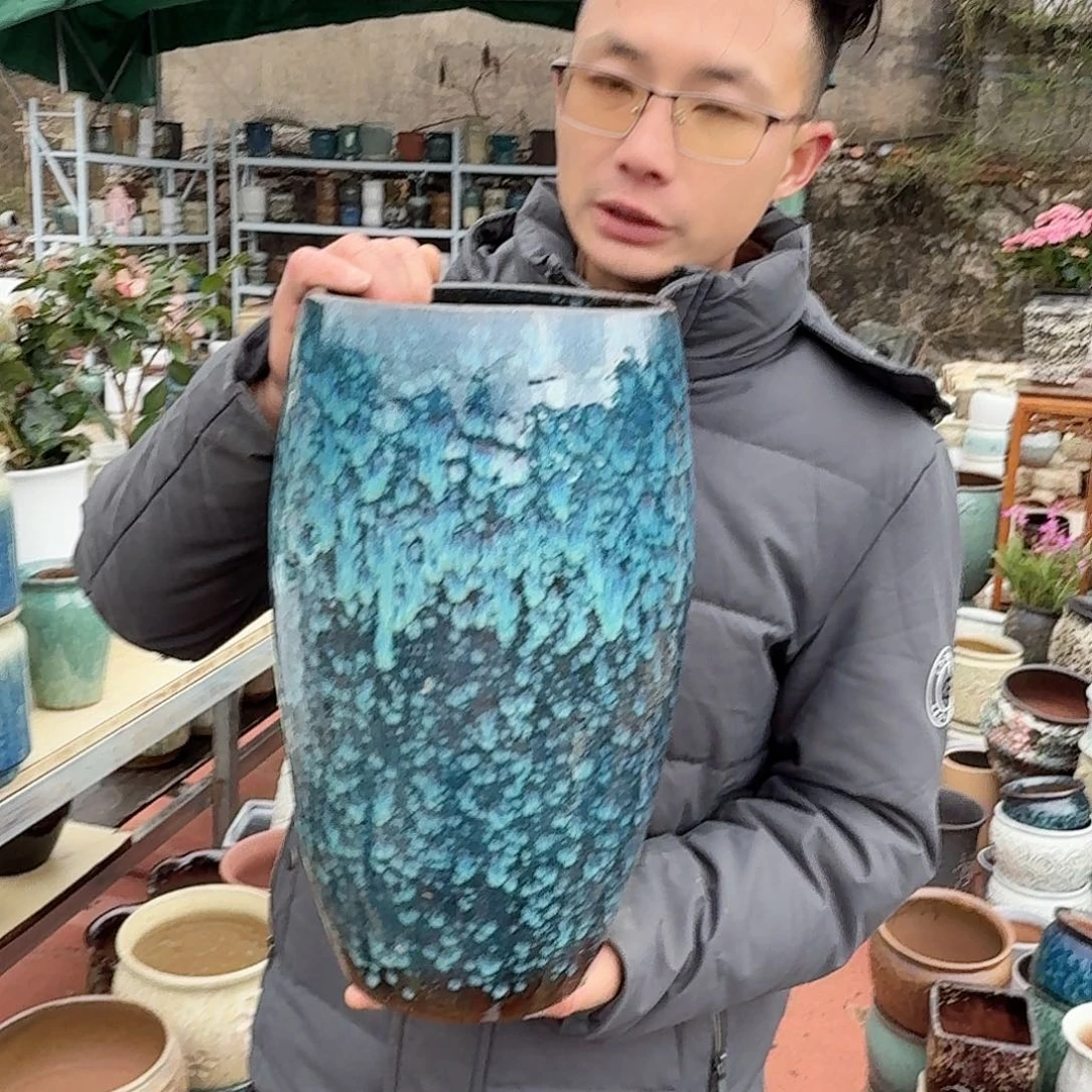 紫砂花盆口19高38（一个窝口水晶蓝