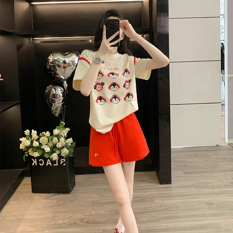 韩版显瘦气质网红炸街爆款夏季多巴胺新款短袖上衣短裤休闲套装女