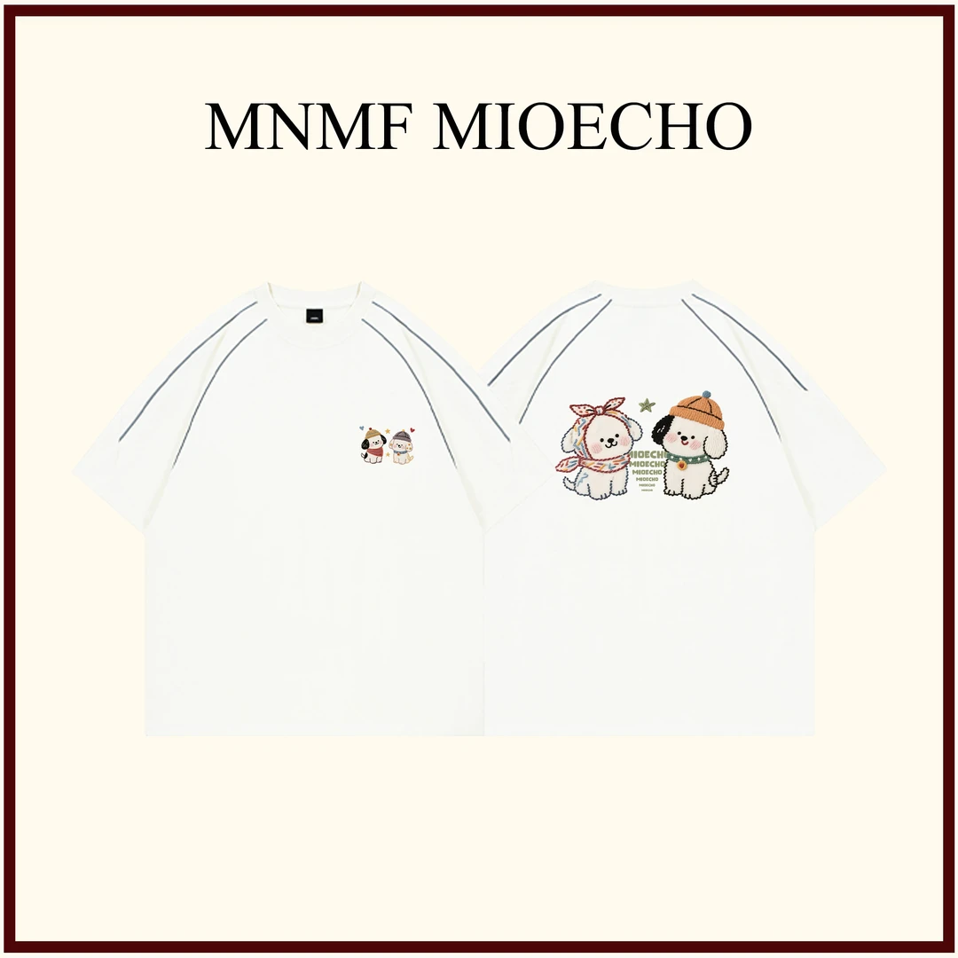 mnmf【仿刺绣印花】重磅纯棉洋气小狗印花短袖T恤夏季爆款圆领上衣