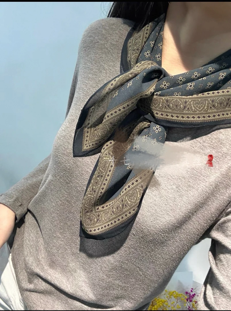 1159 法式不掉色多功能几何图案丝巾网红夏季公主风通勤风围巾