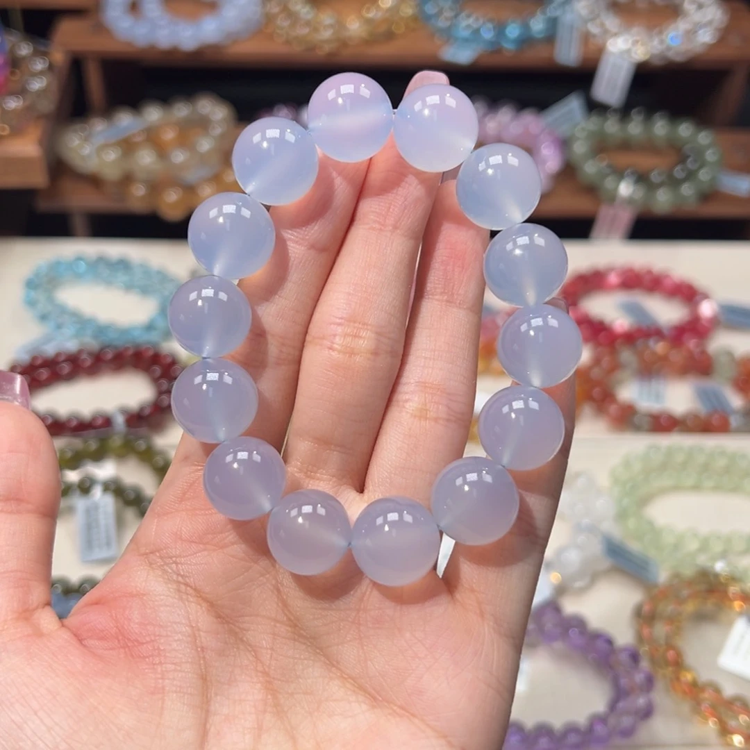 玛瑙/玉髓手串未镶嵌14m天花板级蓝玉髓