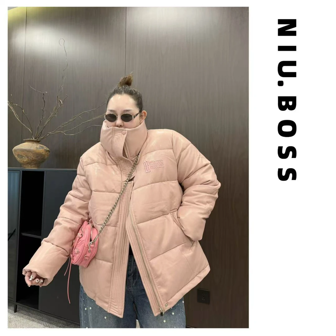 Three Ten. N大码270斤“酷派甜心”重工凸起刺绣皮质棉服