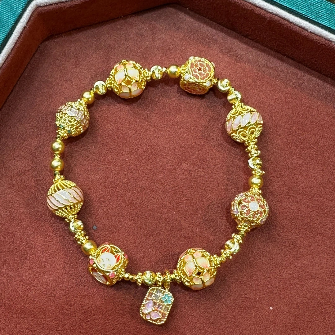 足金999【粉彩绣花球手链】