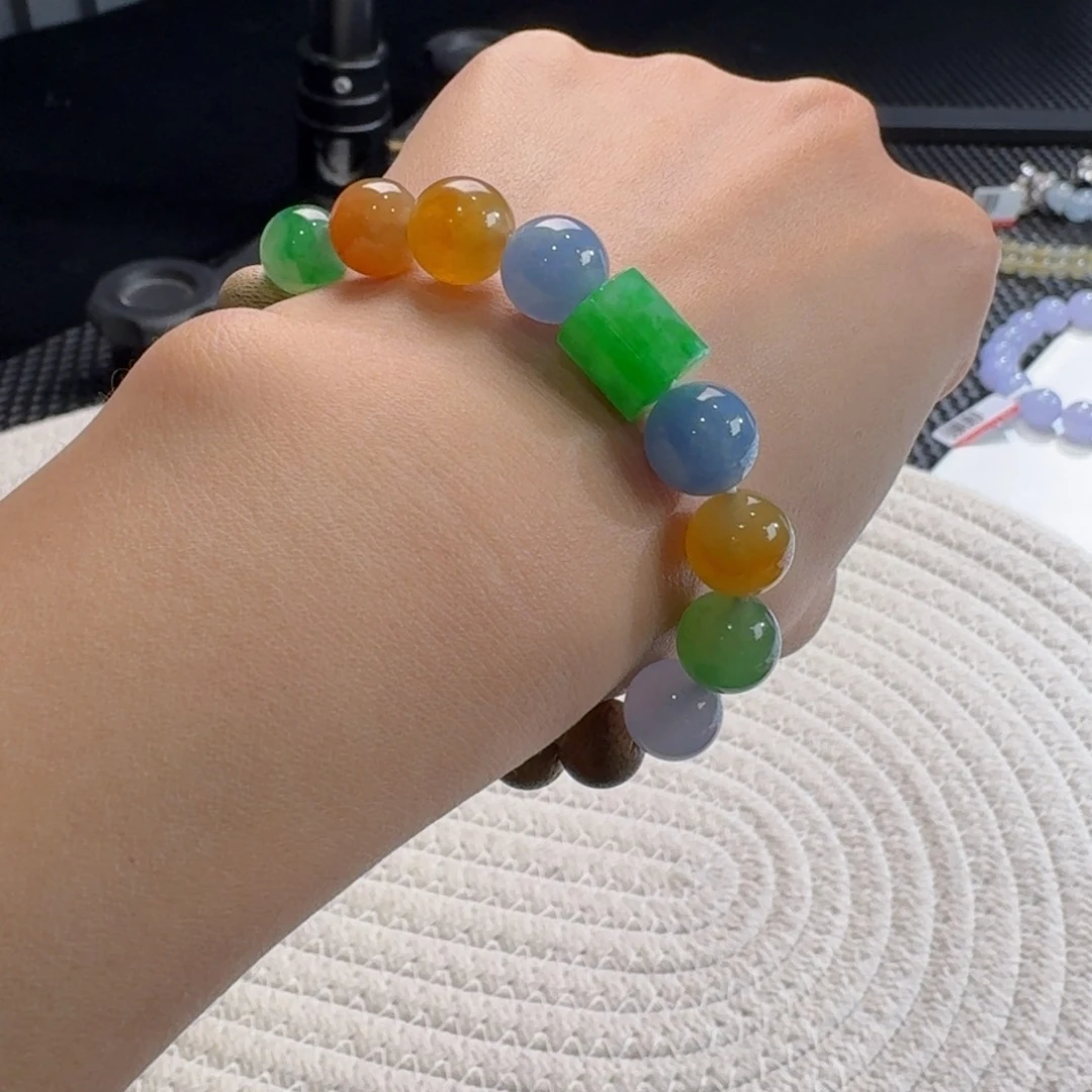 翡翠手链未镶嵌新款大漏款浓彩半圈9.3-10.5mm